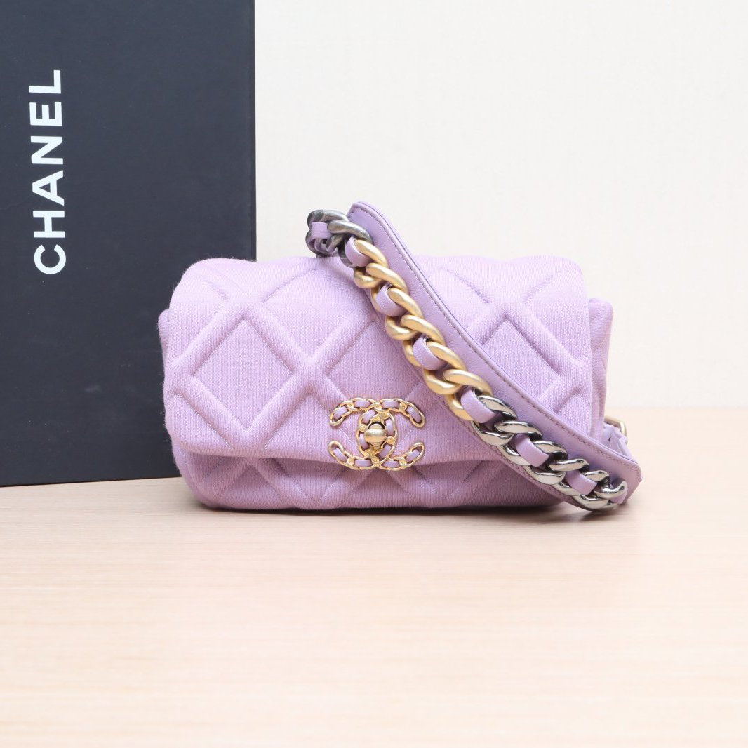 95新 Chanel/香奈儿 小花攀攀19BAG 腰包 20cm 紫色 粗花呢 29开