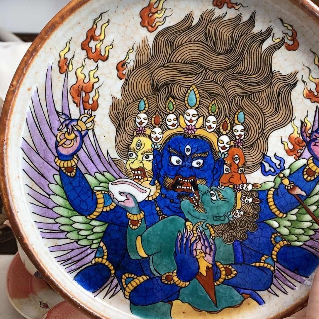 手工手绘唐卡普巴金刚茶杯