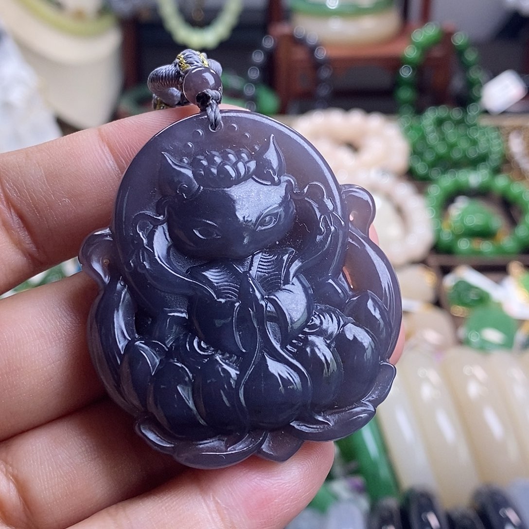 和田玉收藏级烟紫帝王紫高冰老矿料凤九吊坠未镶嵌