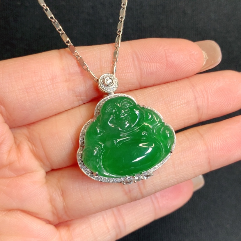 【闪购商品】颈饰18K金镶嵌翡翠佛公