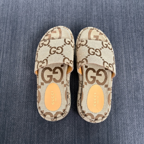 95新 GUCCI/古驰 老花女士厚底拖鞋   34.5码 