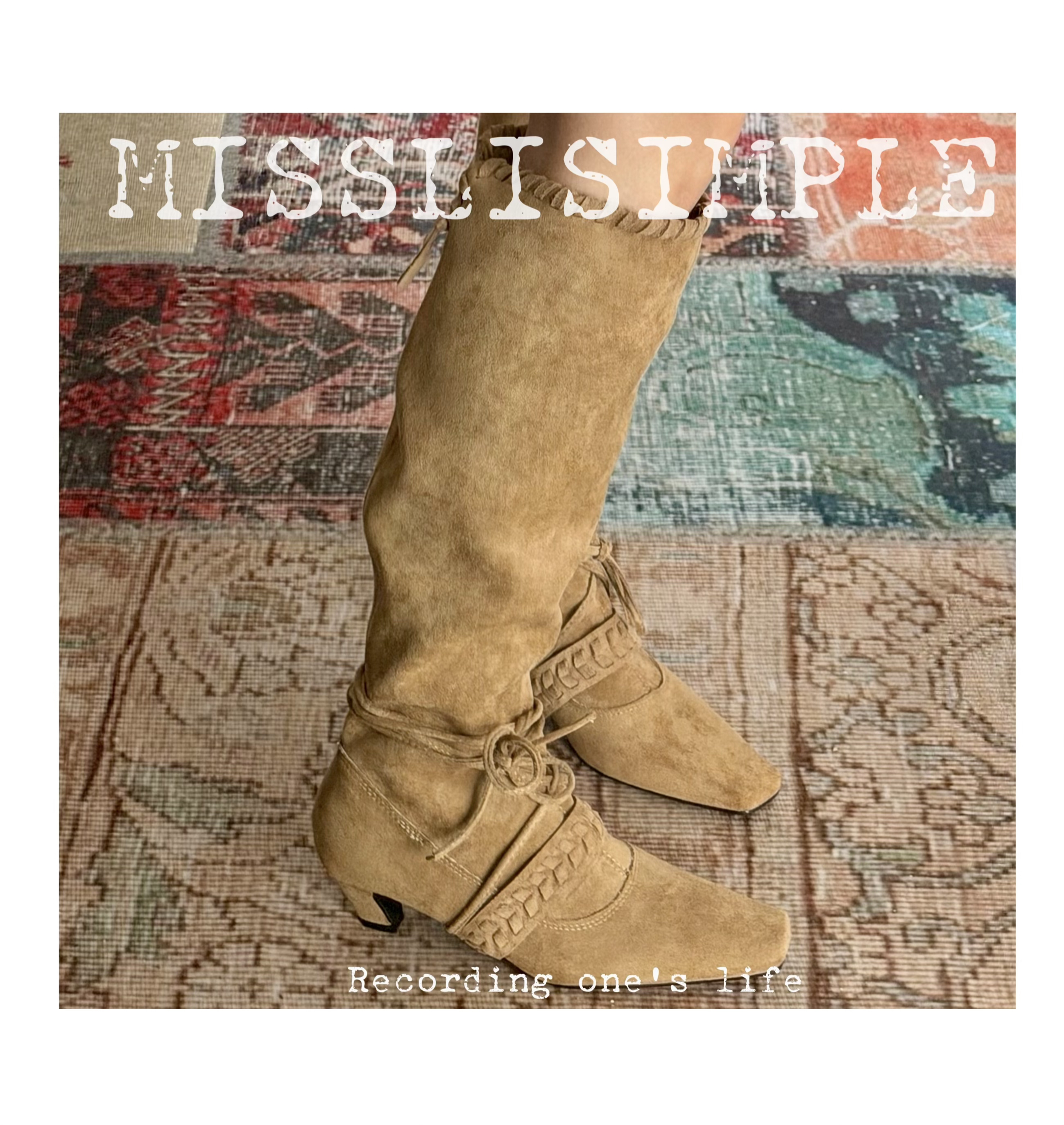 【MLS】秋冬西部风方头绒面粗跟绑带长筒时装靴