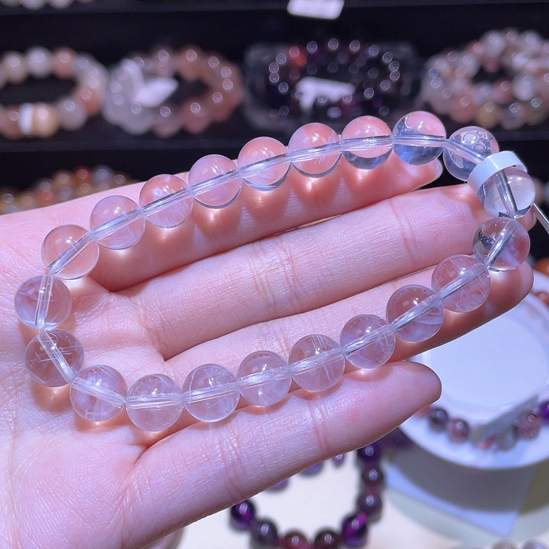 水晶手链未镶嵌蓝针手链，晶体通透9+