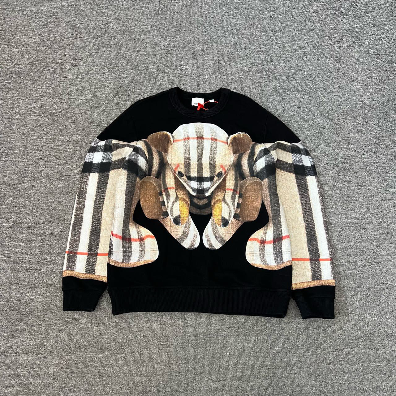 95新 BURBERRY/博柏利 格纹泰迪熊印花 圆领卫衣 S码 