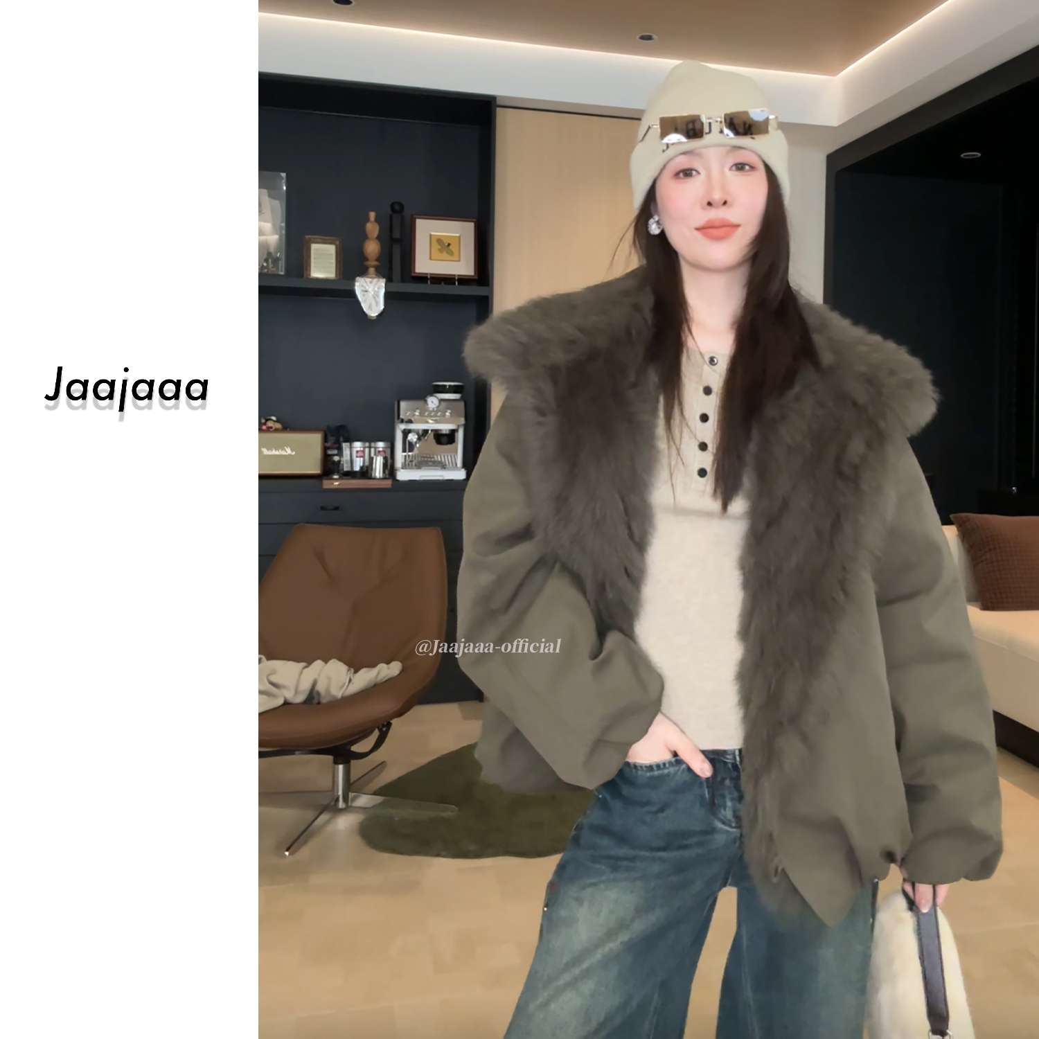 Jaajaaa北国风光 高级时髦狐狸毛领派克鹅绒填充保暖羽绒服/GCHE