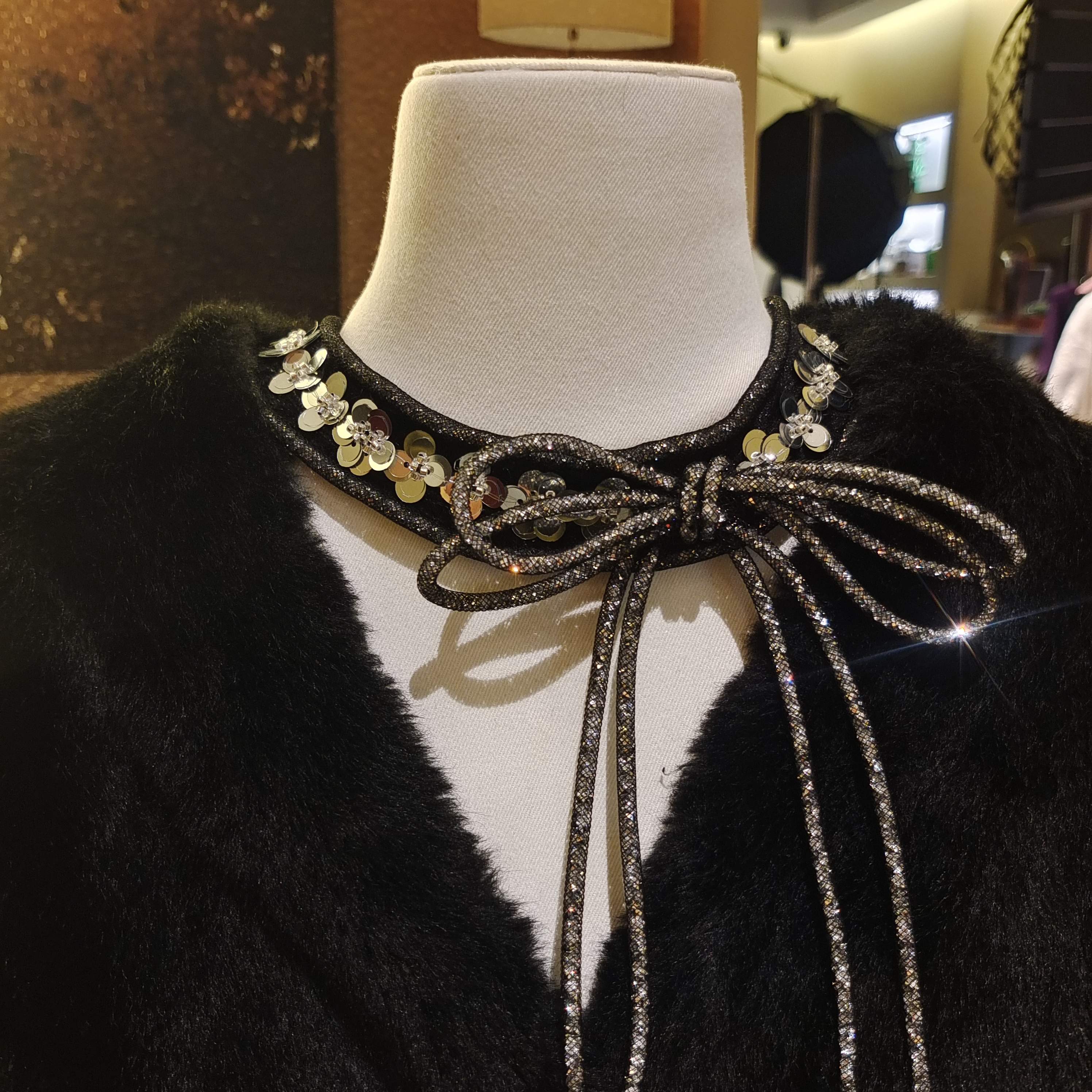 手工新款细闪蝴蝶结绑带款假领子WW097