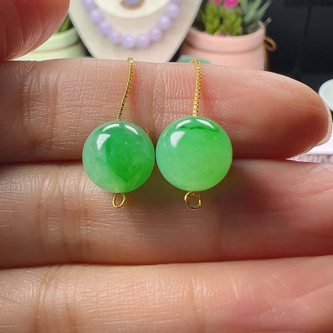 A***l翡翠散珠翡翠飘绿花圆珠卡10.2