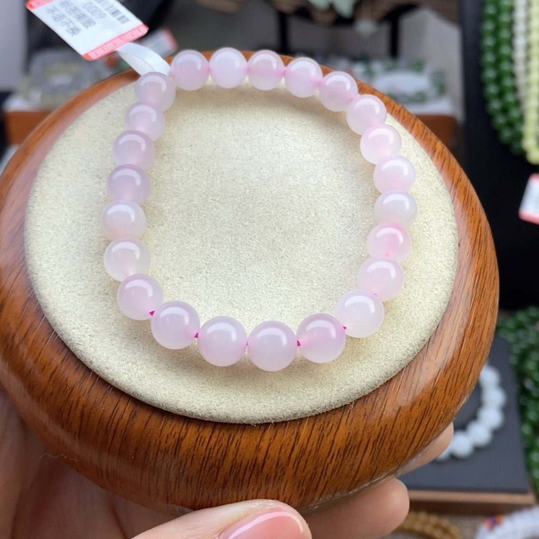 和田玉手串未镶嵌藕粉卡8