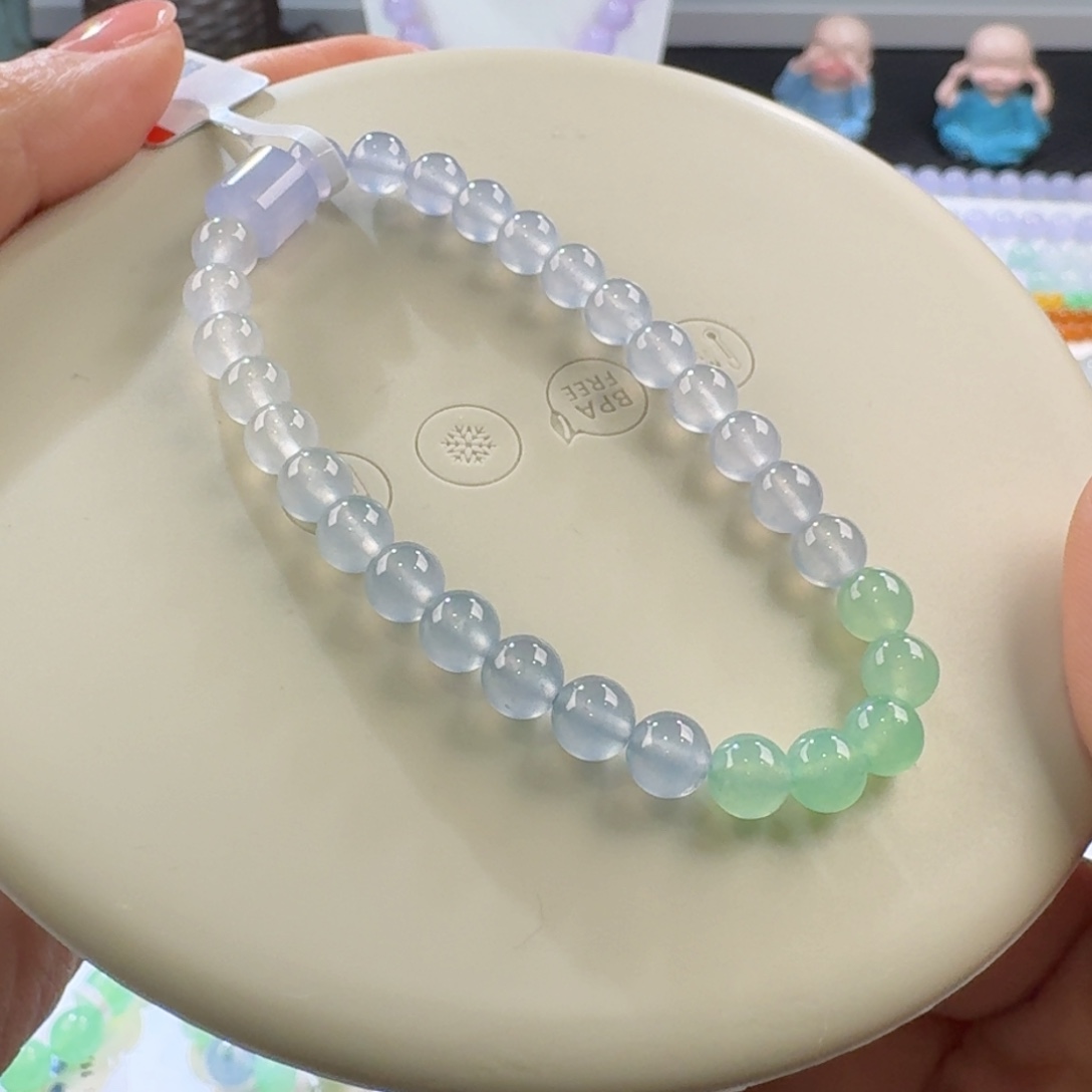 翡翠手链未镶嵌高冰渐变多宝单圈6-8mm