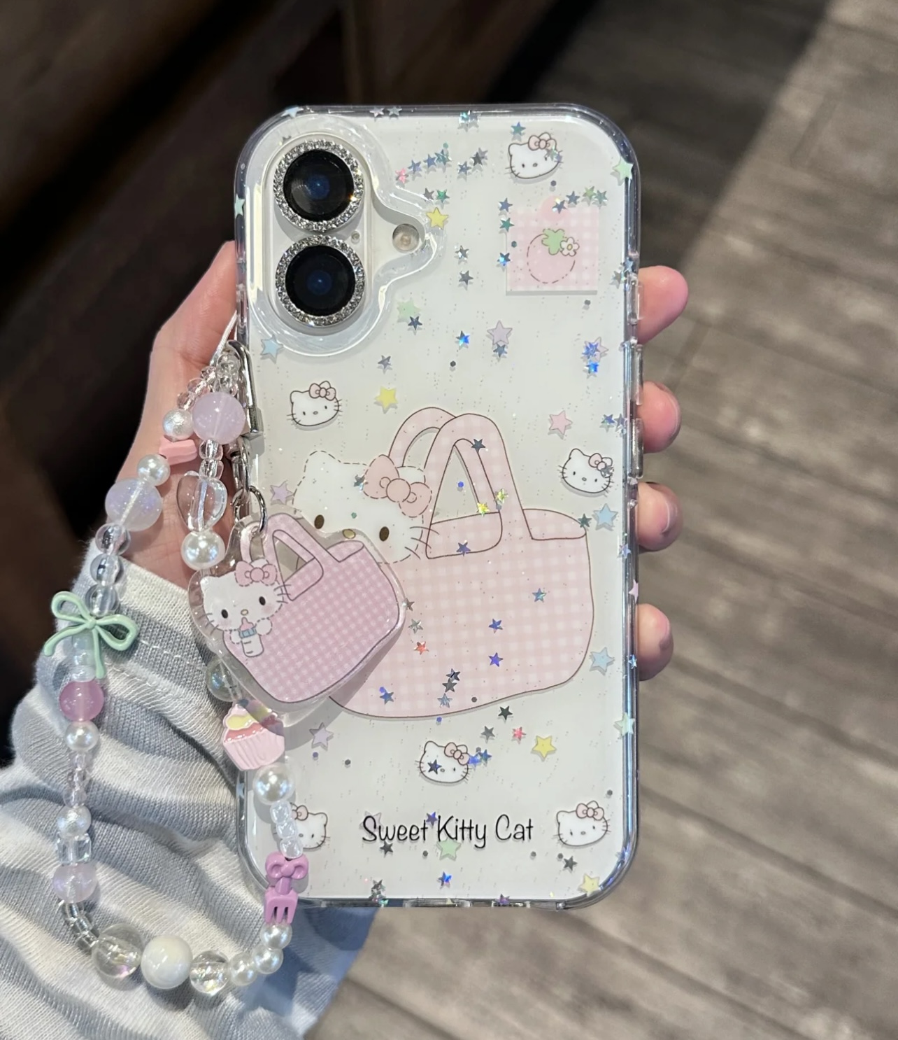 韩系闪粉可爱kt猫圆边全包手机壳适用iPhone16防摔15PM苹果15新款