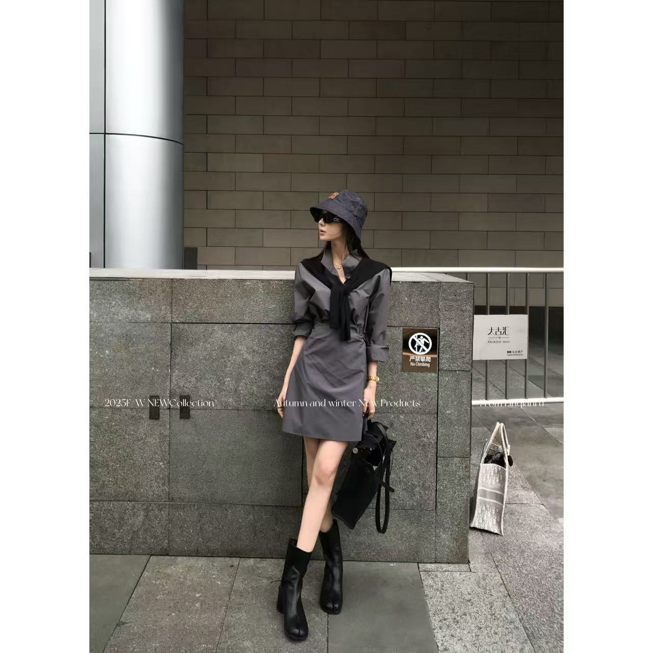 【林千入·灰系智性】新款气质不规则款休闲风显瘦连衣裙秋季新款