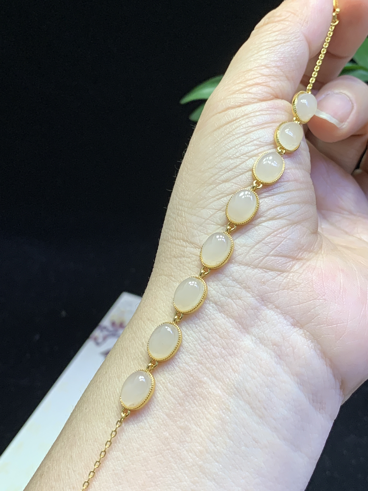 藕粉白玉蛋面925银镶嵌气质轻奢女款手饰