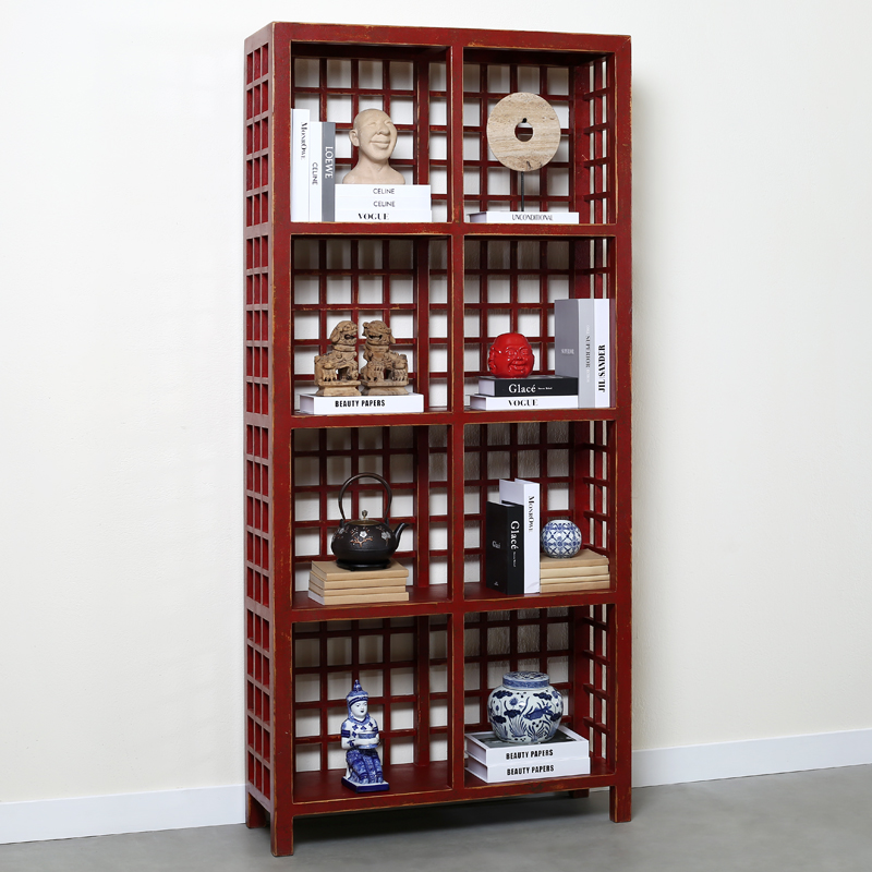 新品彩漆新中式仿古做旧书房家具简约实木书架展示架陈列架博古架