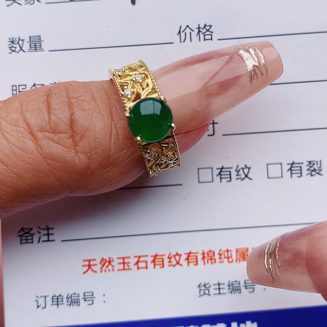 翡翠戒指银S925镶嵌吃***筝戒指