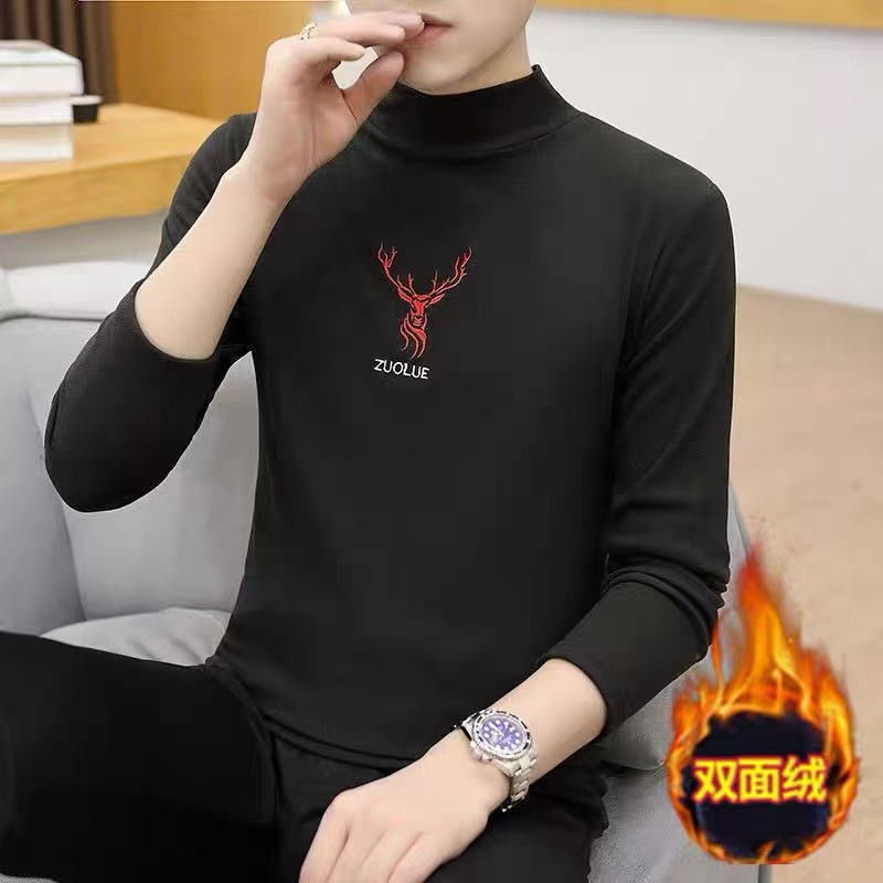 B82-1男女秋冬季重工刺绣德绒半高领保暖打底衫0460