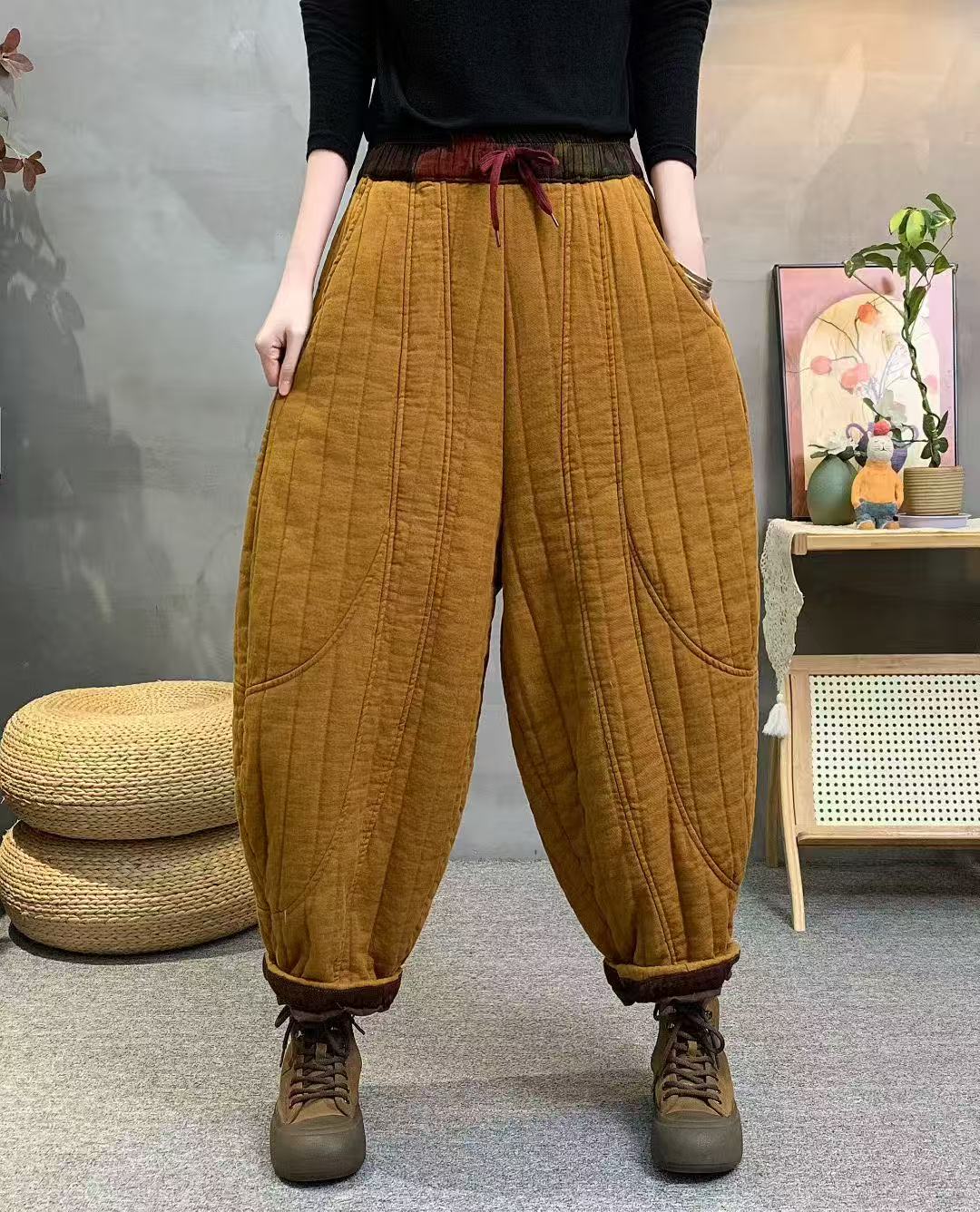 亚麻 靴裤不规则棉裤 2215