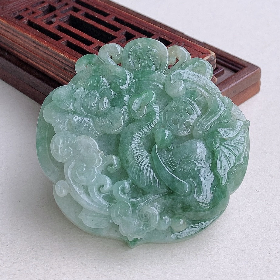 老坑种飘绿吉祥如意大象天然翡翠a货吊坠新款玉石玉坠锁扣挂件