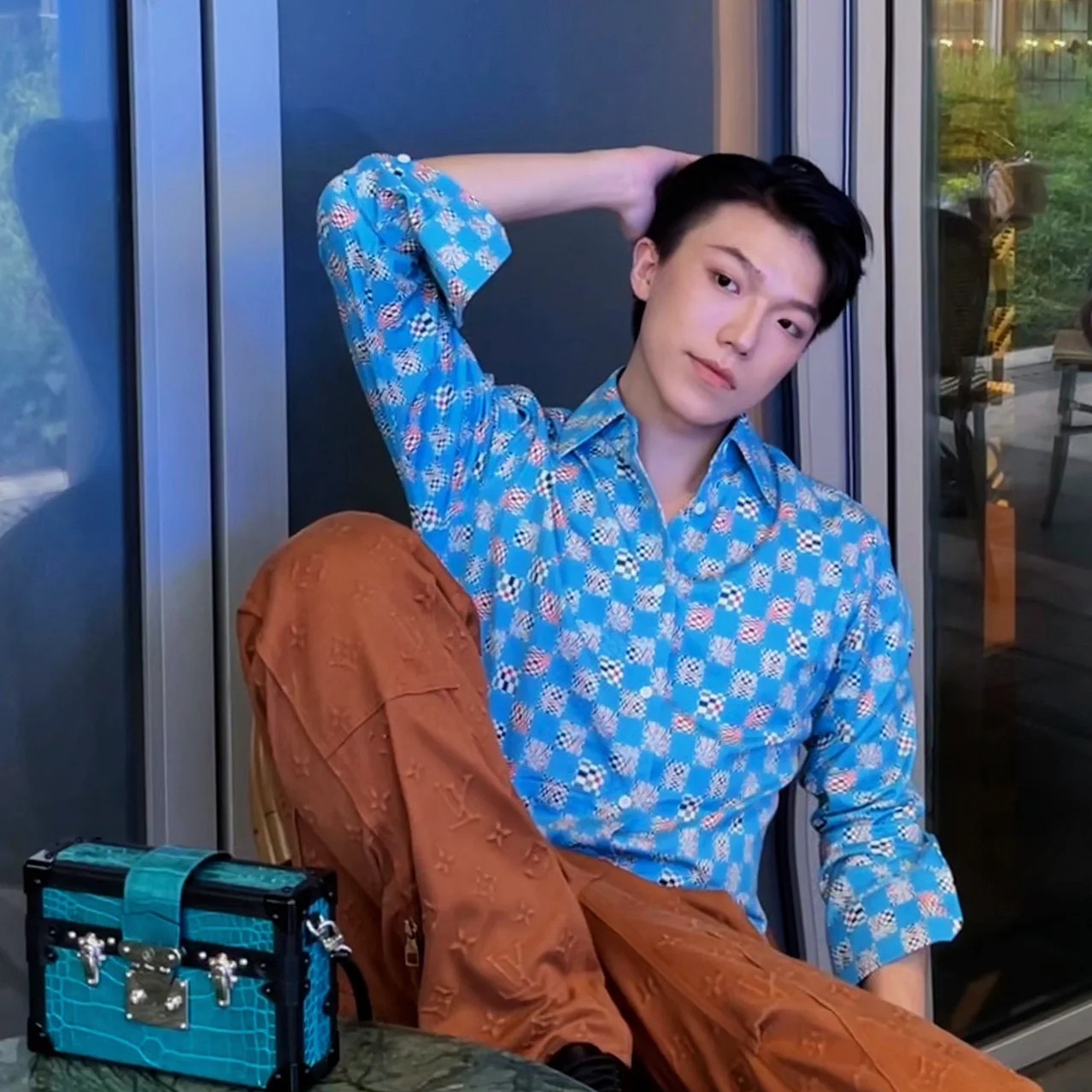 未使用 LouisVuitton/路易威登 LV 棋盘格印花长袖衬衫 S码 