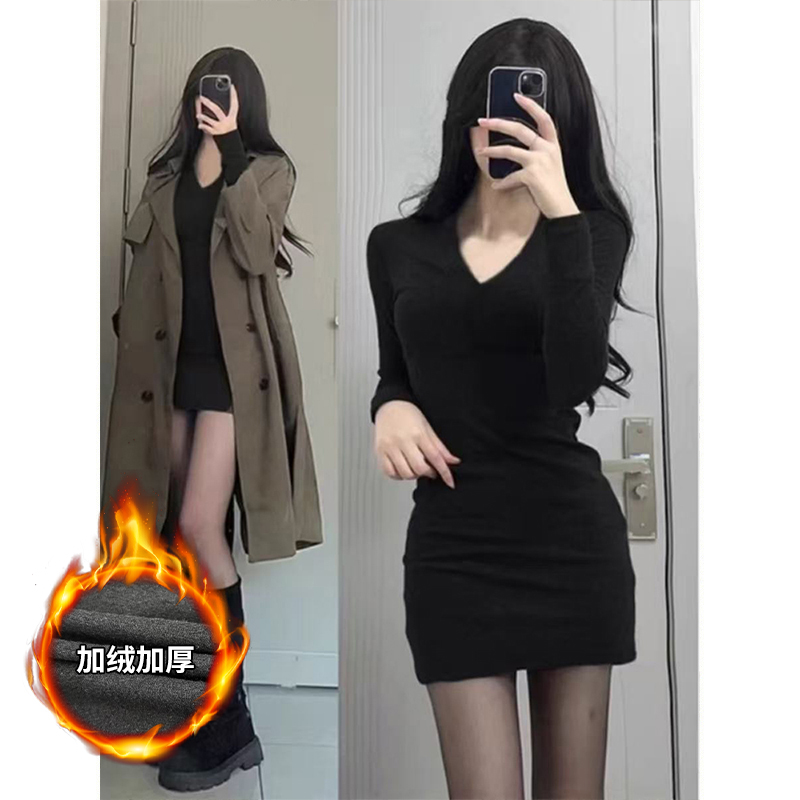 Moses Queen/魔西女王加绒加厚纯欲辣妹包臀裙修身显瘦辣妹连衣裙