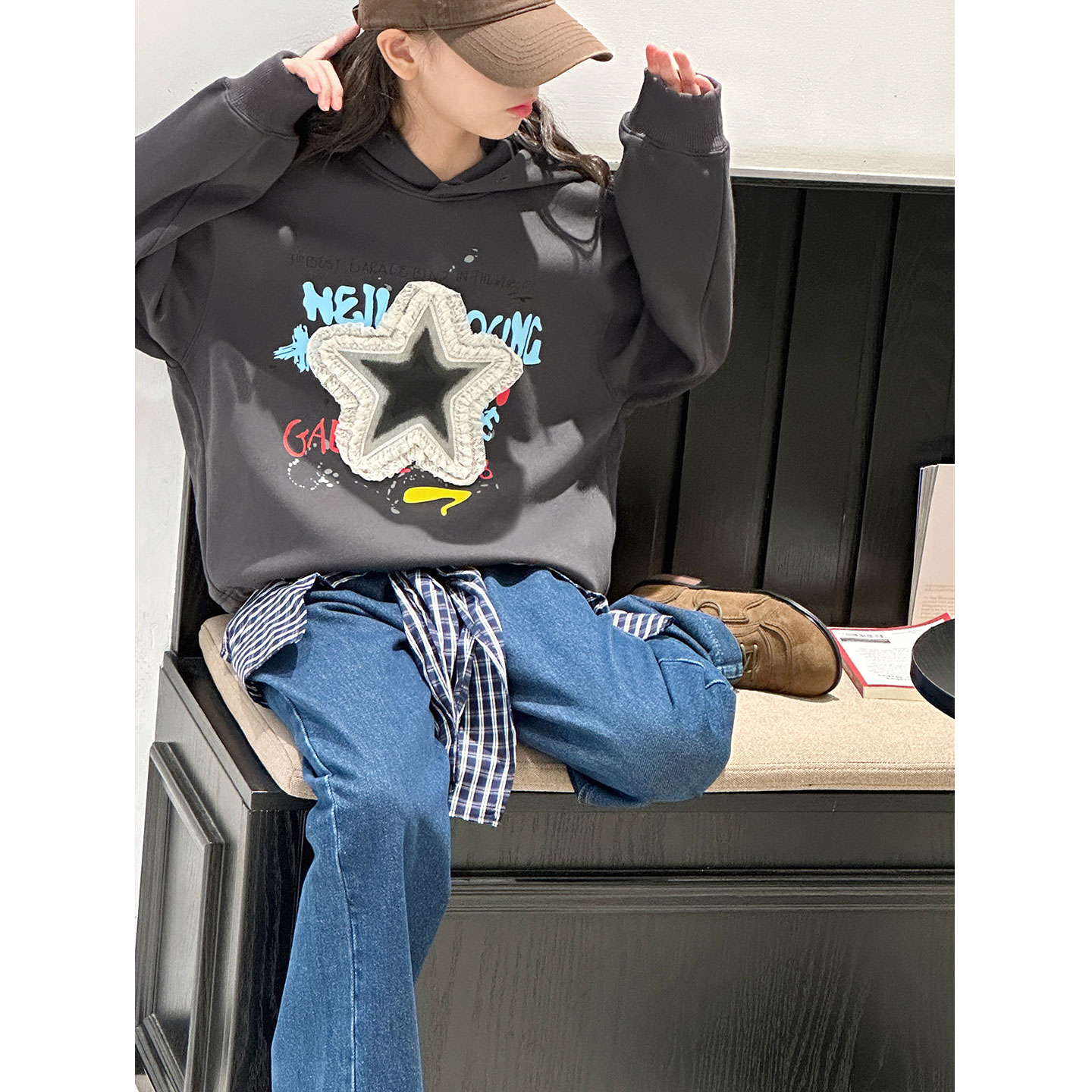 K29722孙小美美式复古女童连帽卫衣2025新款秋装儿童宽松上衣服潮
