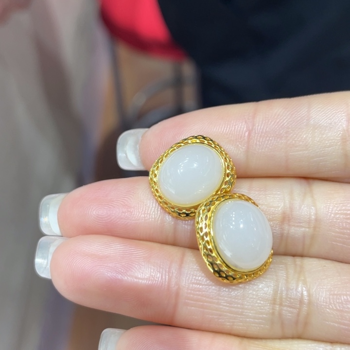 和田玉银S925镶嵌耳饰