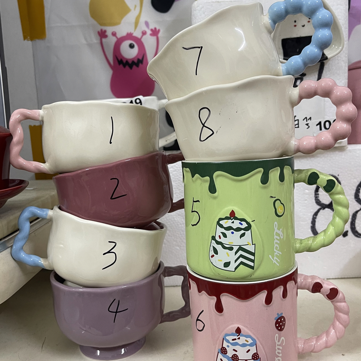 可爱陶瓷卡通杯默认微瑕2个装（无盖）自己备注数字 没有备注随机发