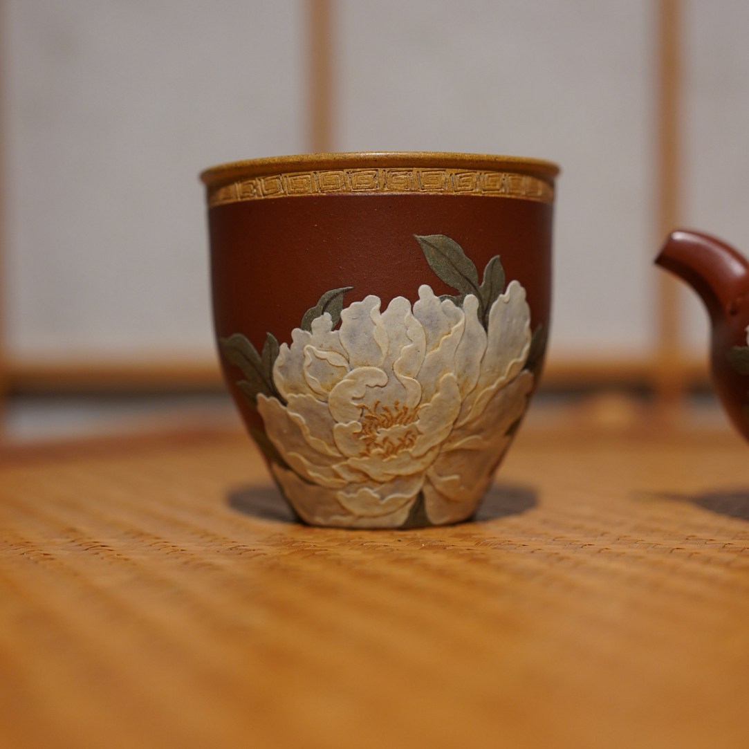 牡丹主任杯 黄金段泥粉朱泥紫砂杯 容量140cc