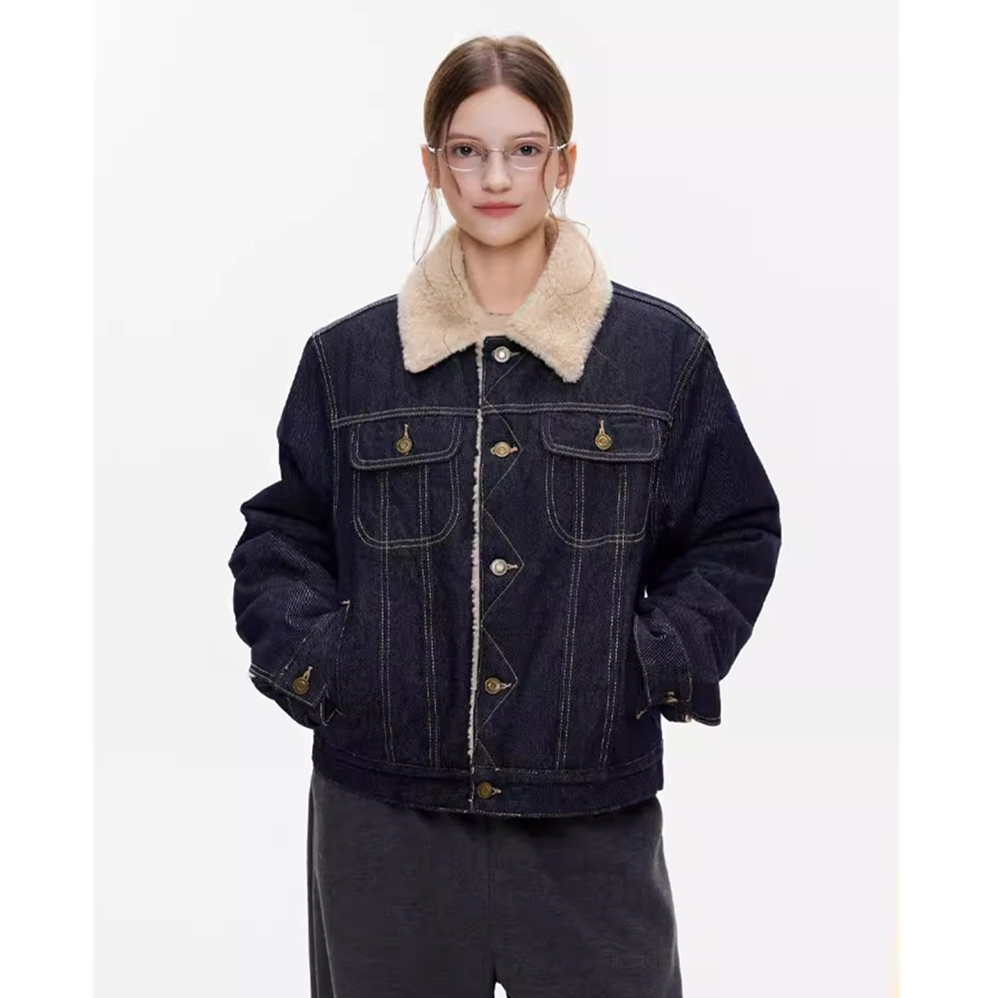 复古高级感牛仔羊羔毛外套女冬季新款加绒加厚宽松显瘦夹克上衣服