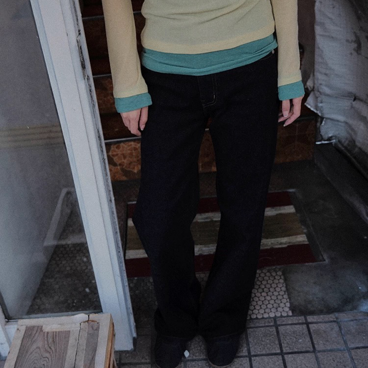 SPELLEDIT25冬四期弧线拼接牛仔裤