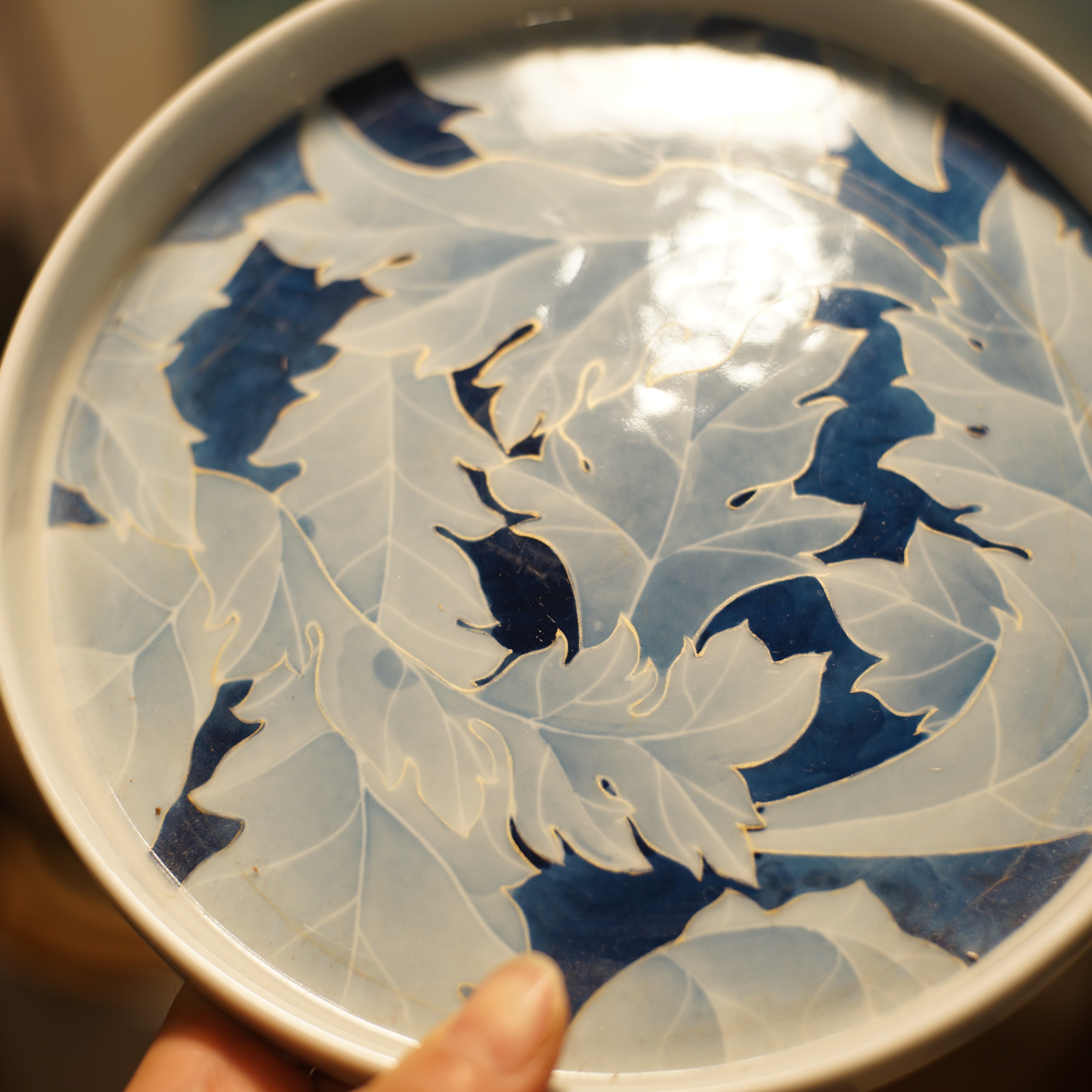 青花重工描金茶盘 直径18cm