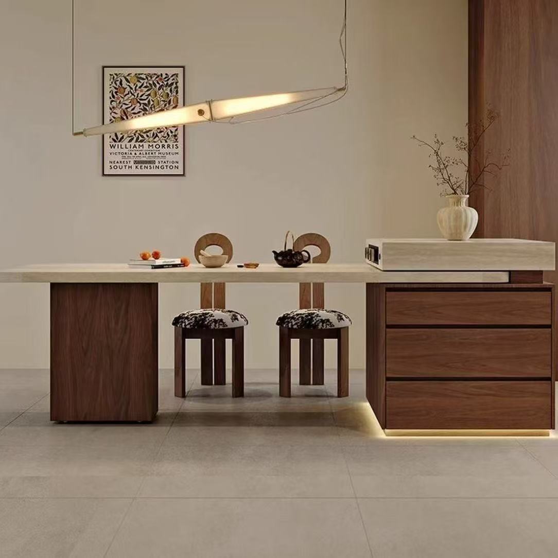 岩板岛台餐桌一体推拉伸缩中小户型意思轻奢简约开放式厨房餐椅