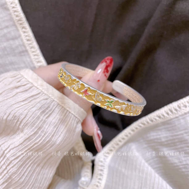 足银银制品 足银999.9新款好运蝴蝶福蝶心经平安顺遂好运足银手镯