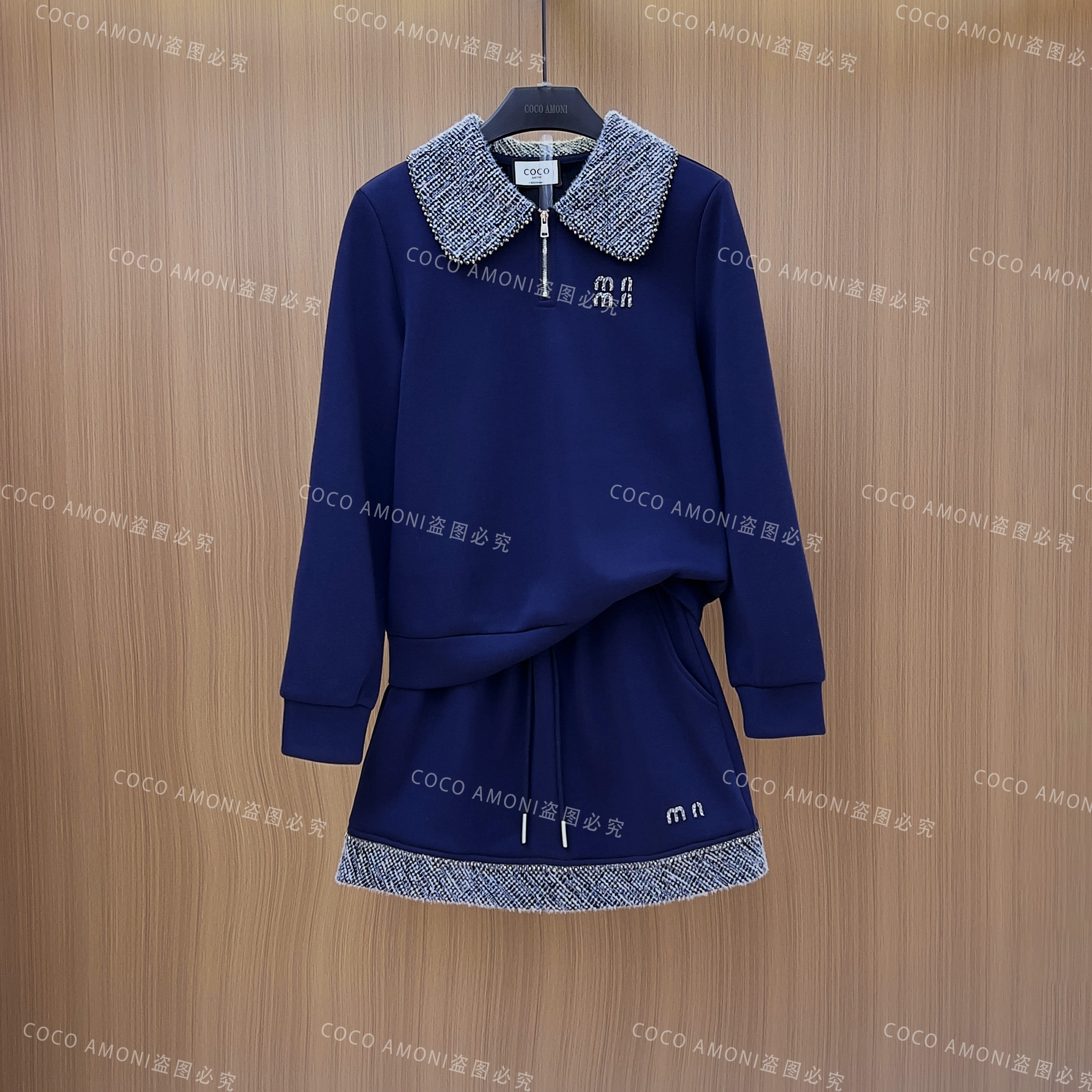 秋冬季高级感新款重工烫钻设计减龄显瘦气质套装ZC981