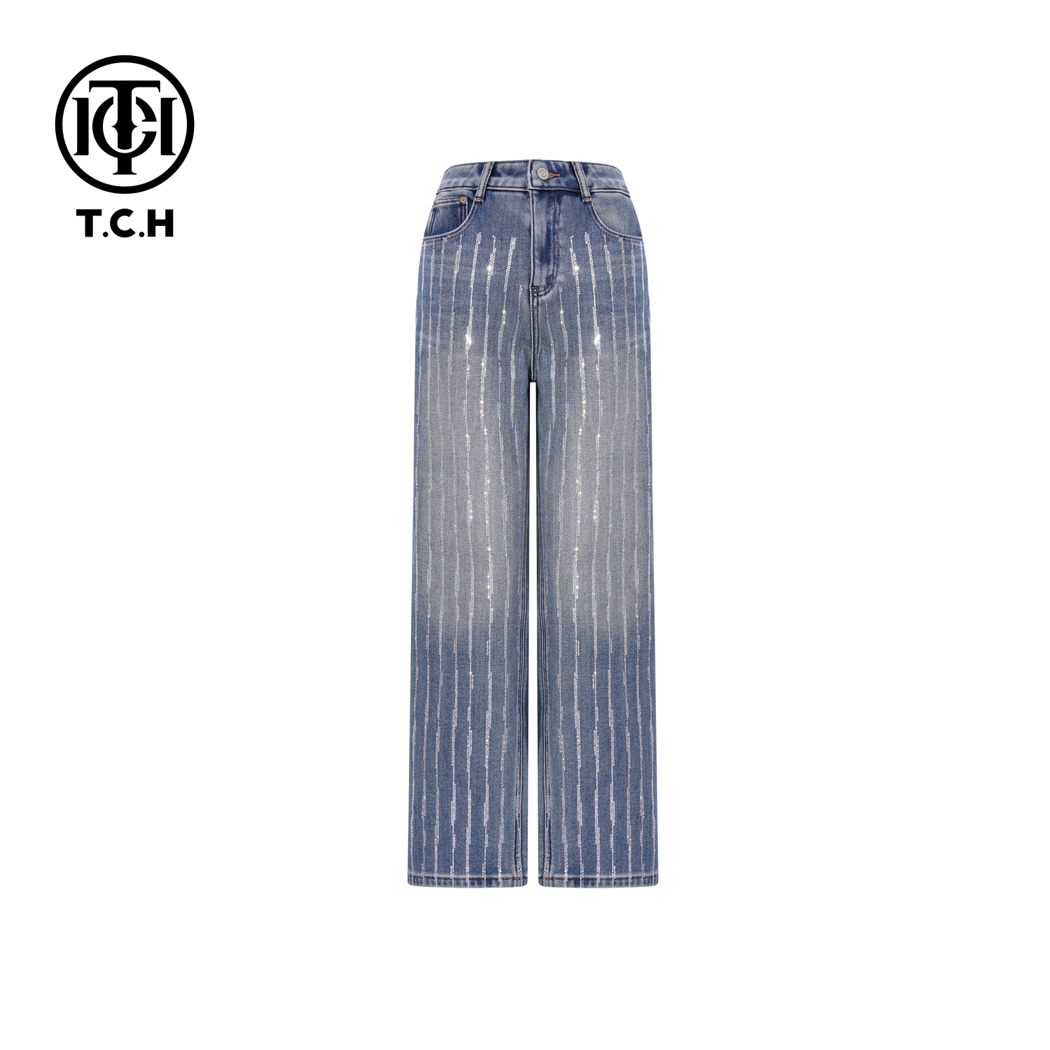 TCH【直筒牛仔】冬款百搭时尚烫钻休闲风女装牛仔裤T75D20E1251