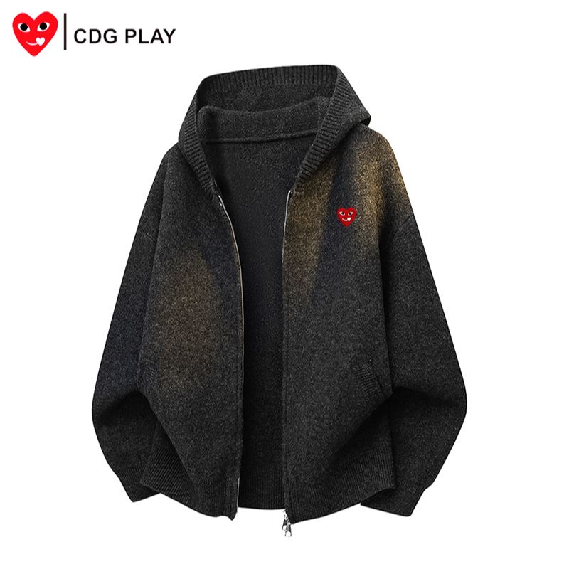 CDG PLAY拉链针织衫男2025秋冬新款百搭长袖针织开衫