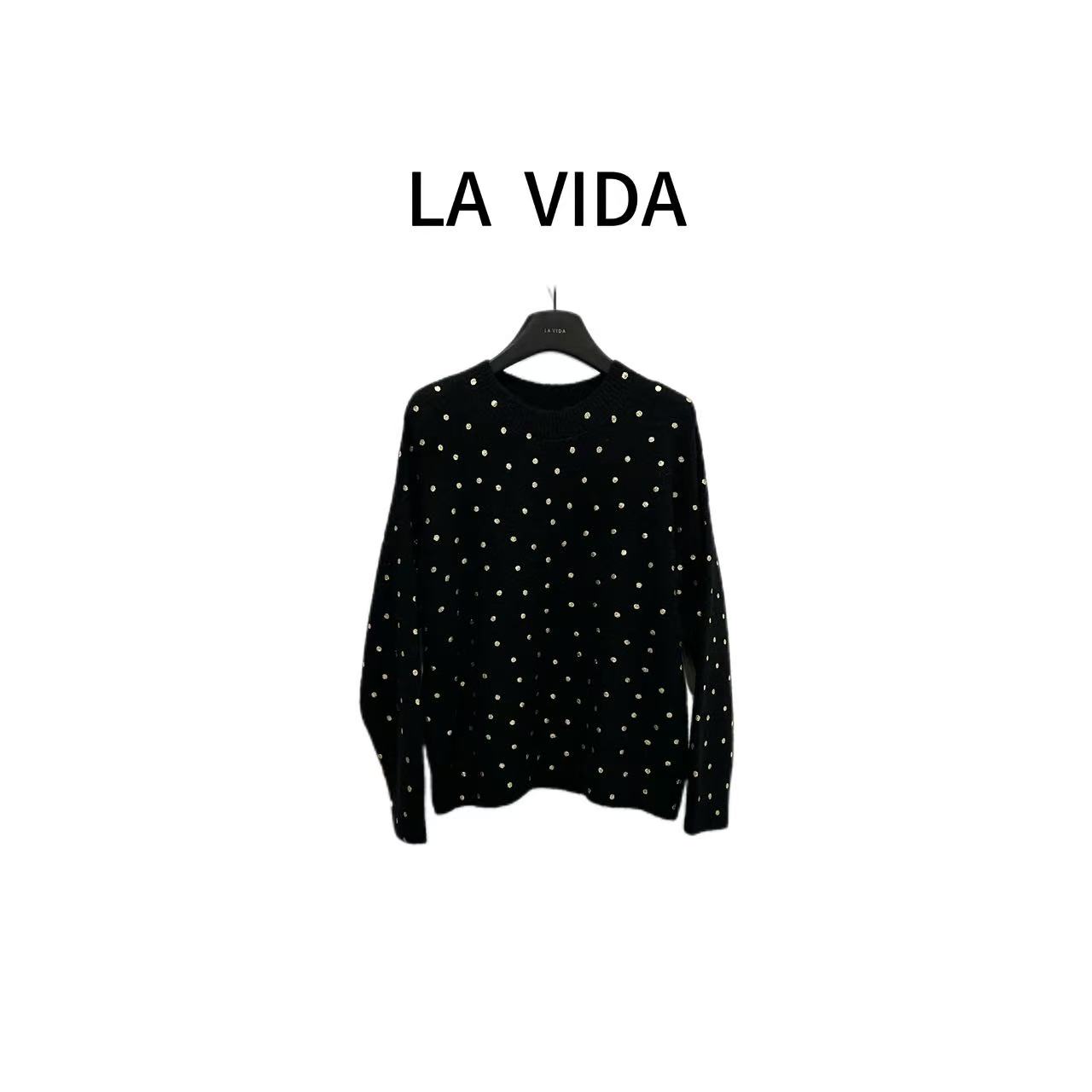 LA VIDA-「高智感波点」黑色毛衫