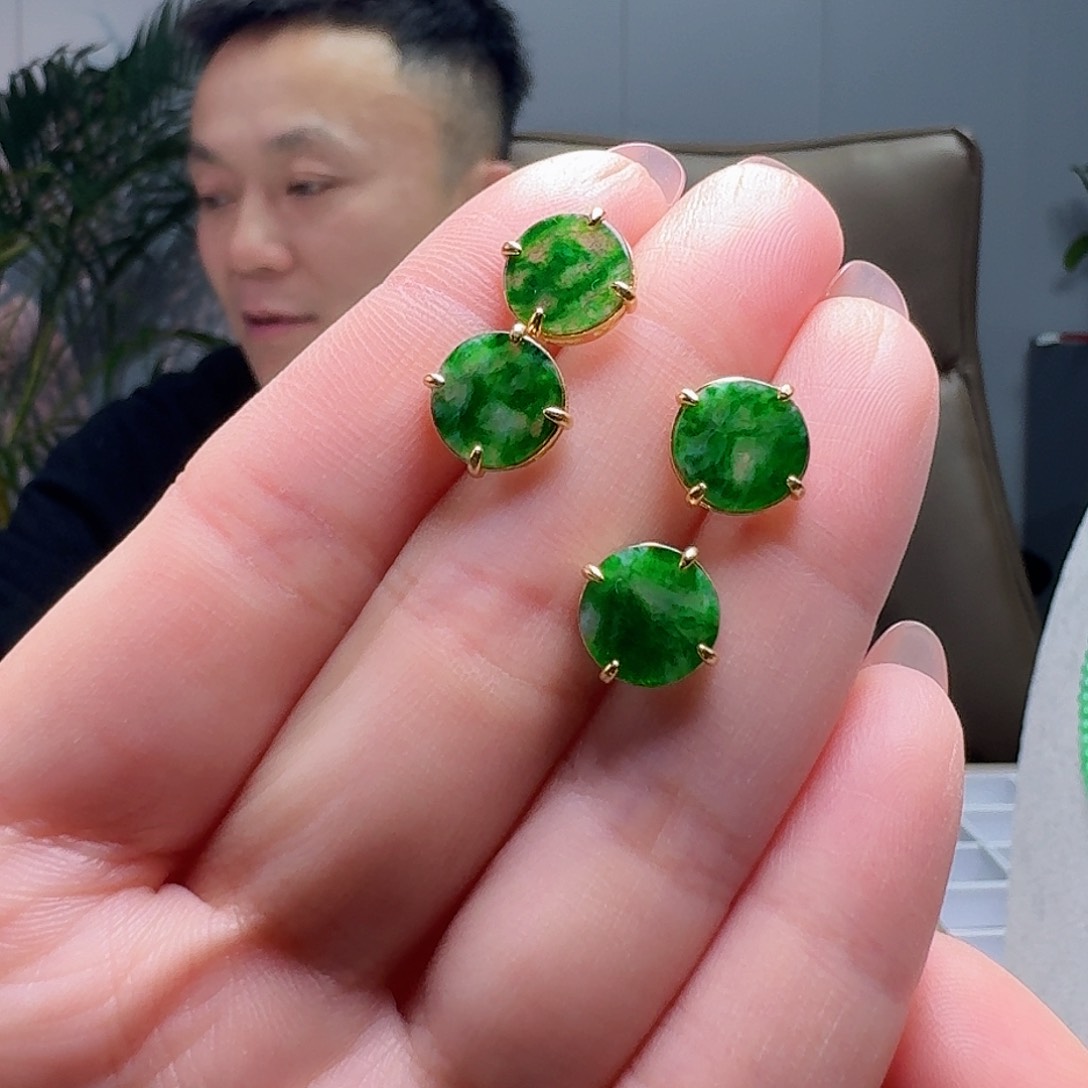 翡翠耳饰银S925镶嵌多样性发货其一