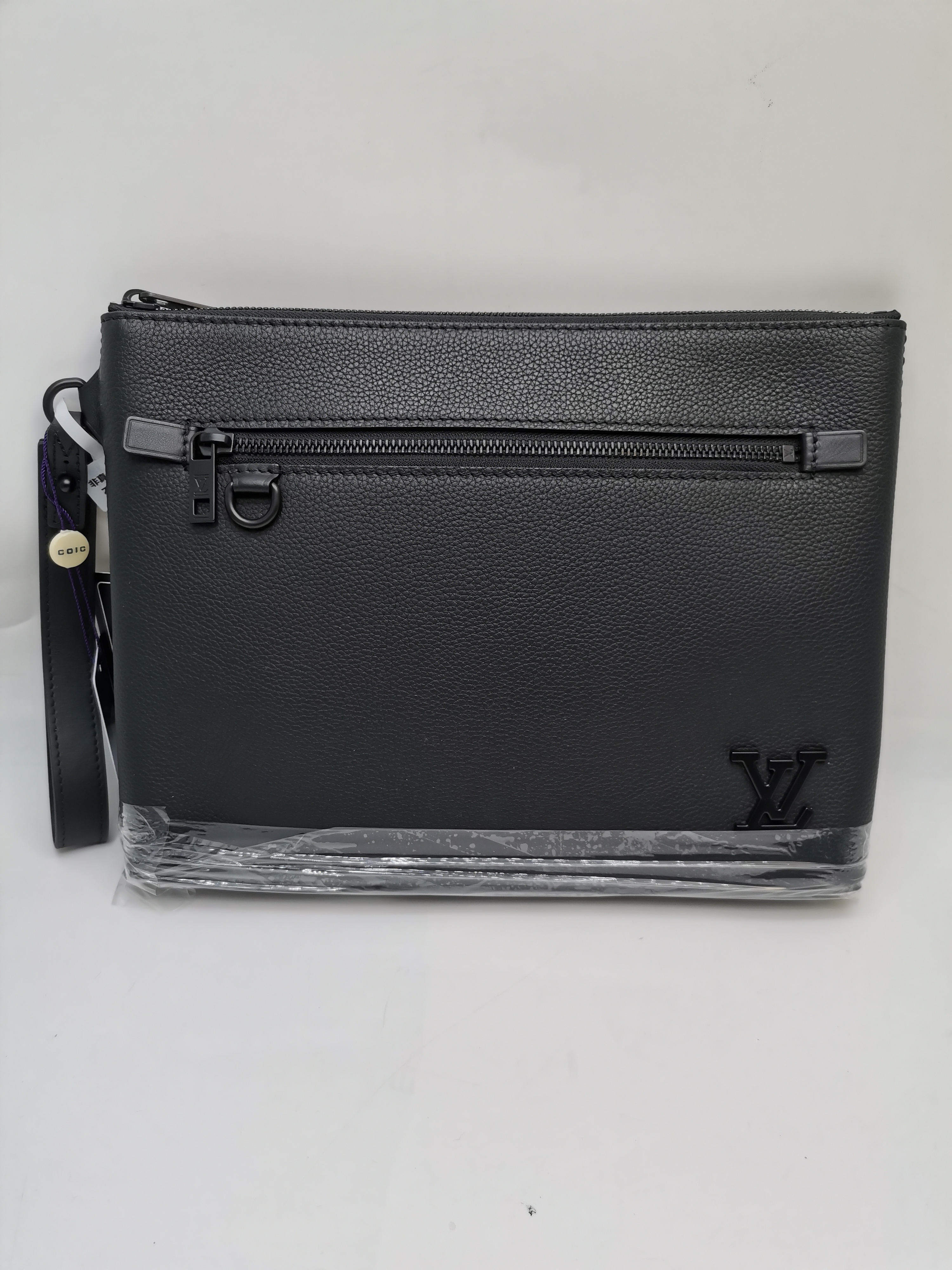 99新 LouisVuitton/路易威登 18094 LV黑色全皮手拿包手抓包真皮