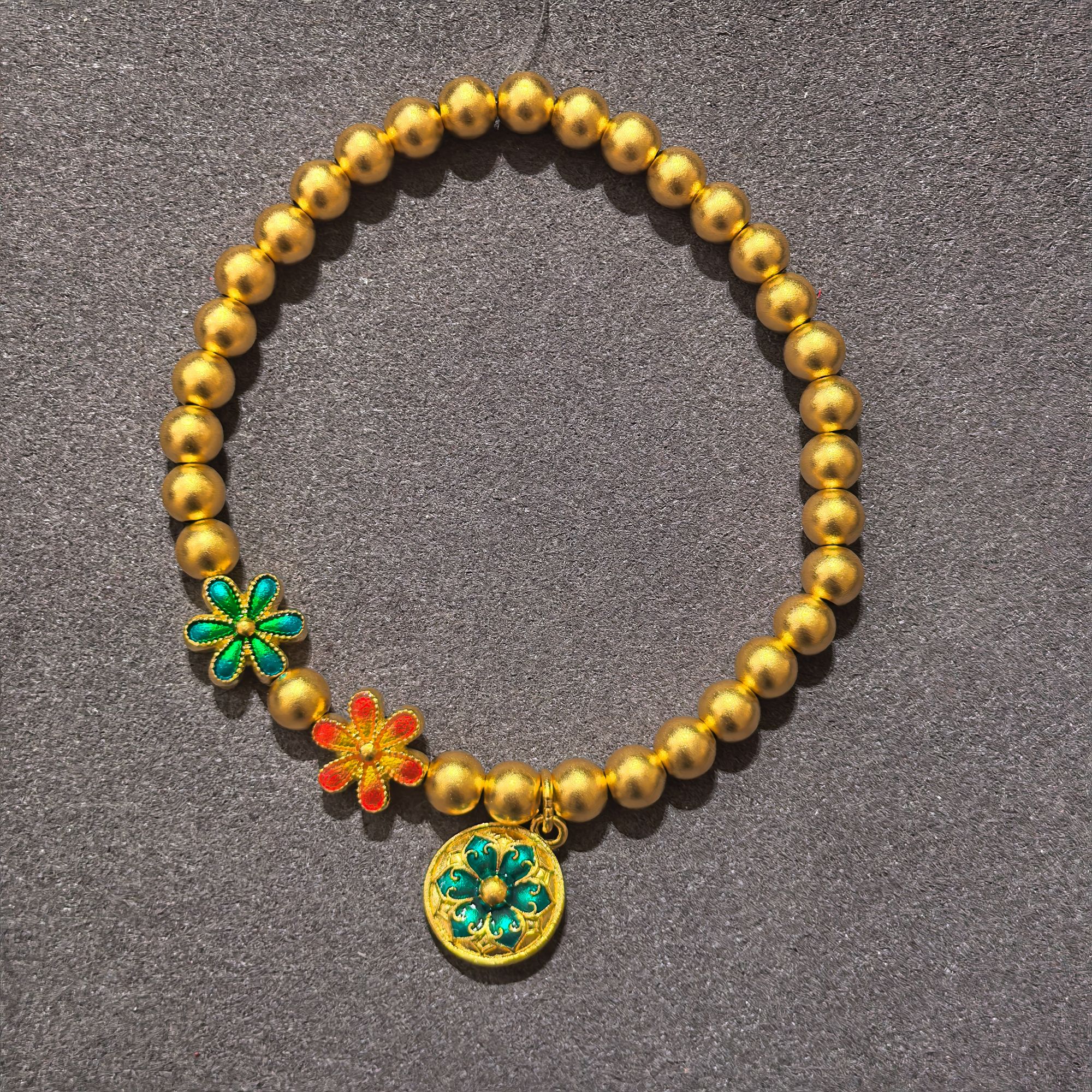 CBAI/菜百CY足金手链999鎏彩花卉（弹力绳）