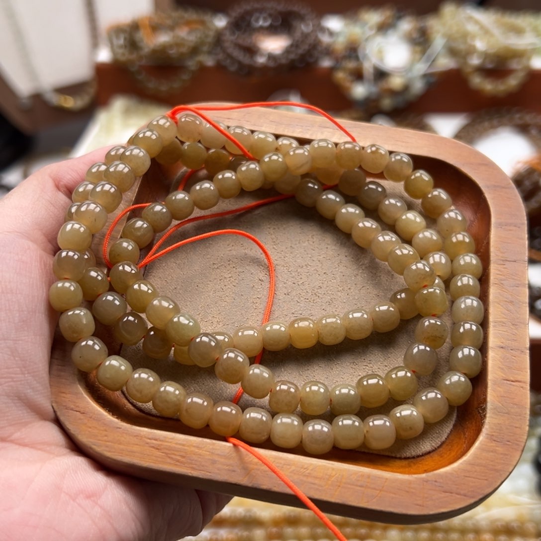 毛衣链未镶嵌和田玉珠串6*7mm