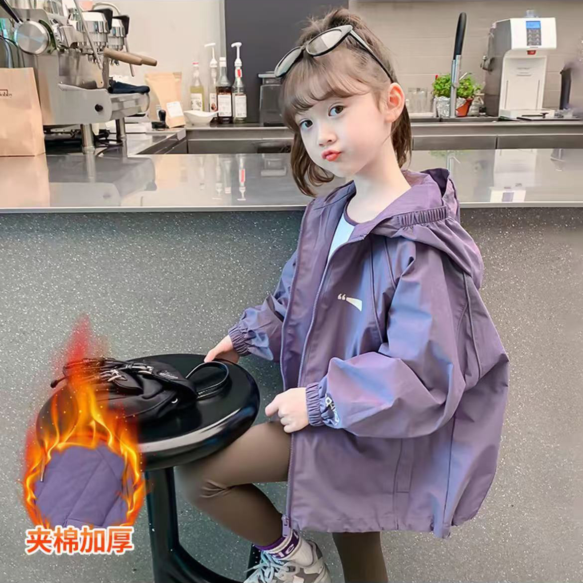 女童冲锋衣外套秋冬装2025新款洋气儿童冬季女孩加棉加厚连帽上衣