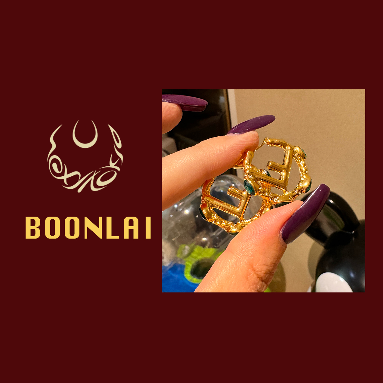 铜合金莫桑石耳饰  Boonlai 镂空镶钻字母耳环3121