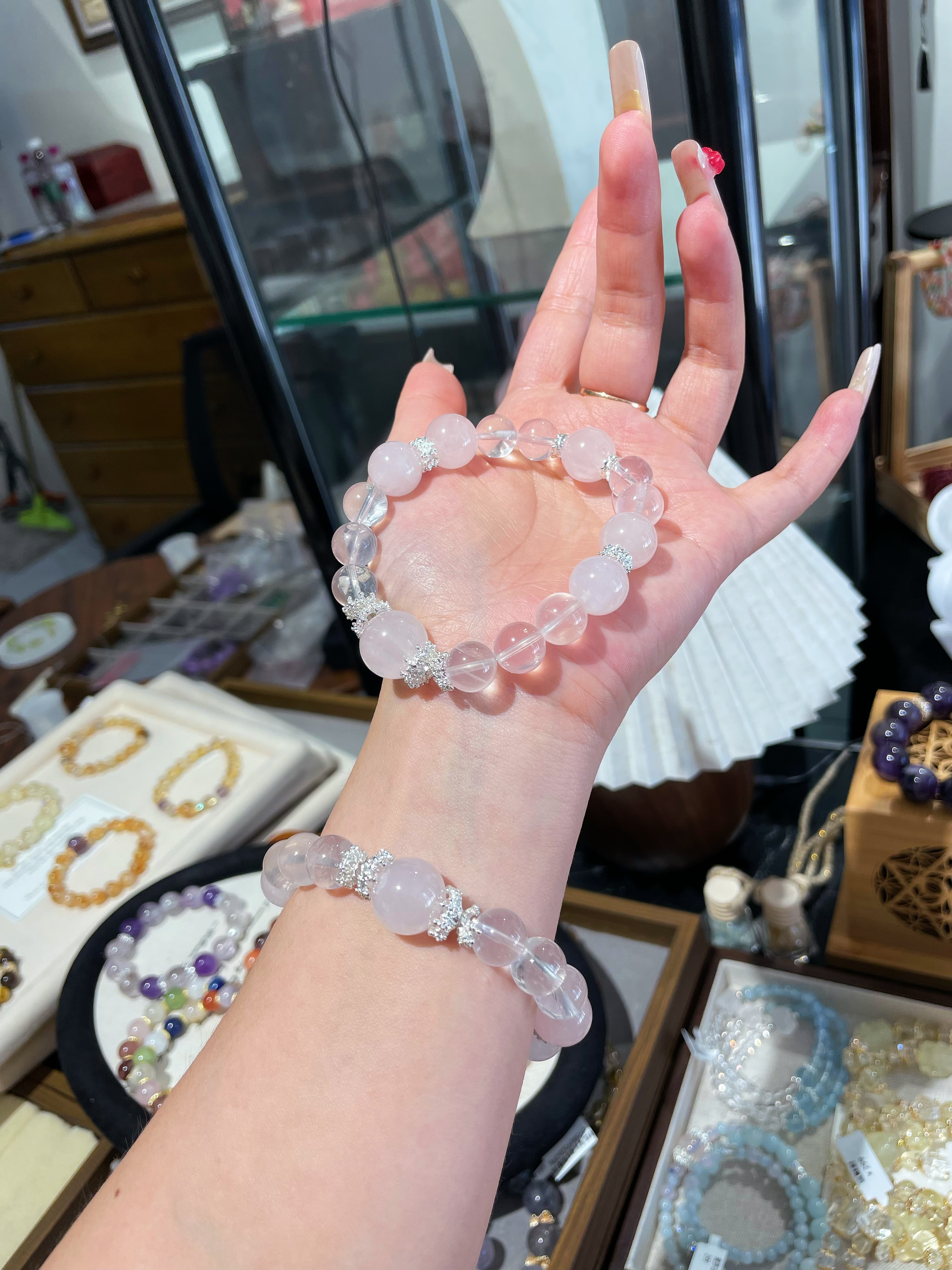 【美人面】耶耶原创设计天然白水晶+女士粉水晶手链