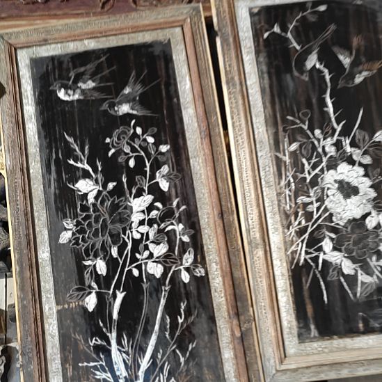 红***说香榧木老木雕老花板一对