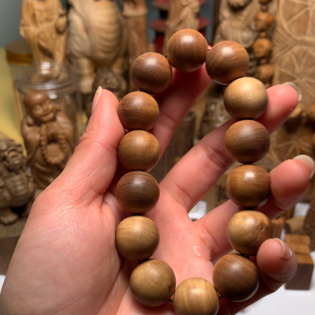 檀香木手串/手链凌*.老山檀香1.6虎皮纹黑肉微瑕