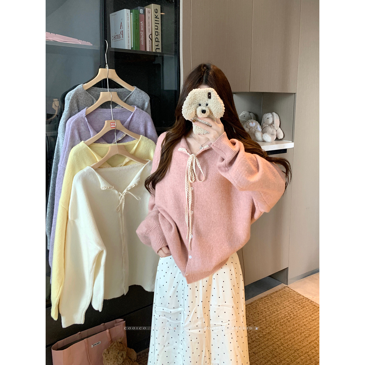 2025秋冬大码蕾丝系带毛衣开衫外套通用软糯温柔气质休闲针织上衣