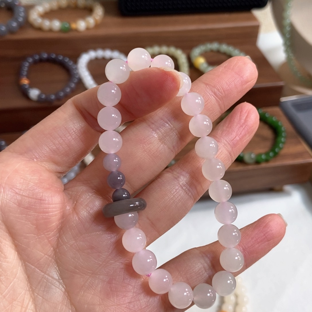 和田玉手链未镶嵌8mm冰藕粉