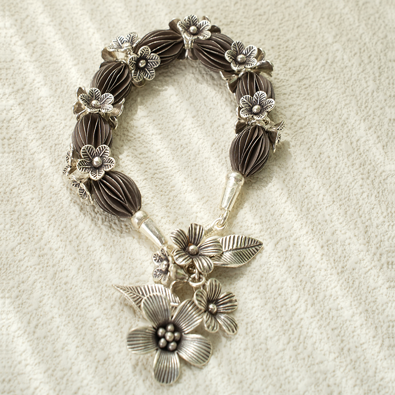 925银手链 泰银精工手工制作小众设计复古做旧繁花手链