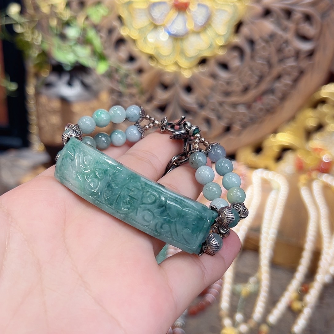 翡翠银S925镶嵌手链国风