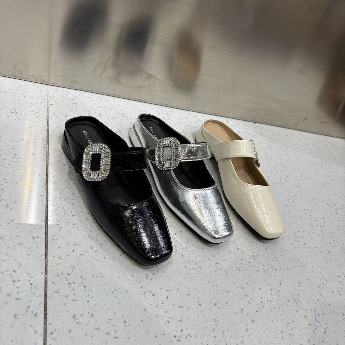 882501-16法式水钻平底包头半拖女夏新款方头软底后空凉鞋配裙子